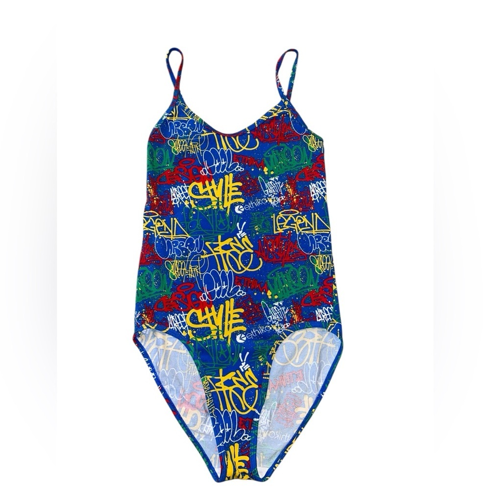 Ethika Y2K Graffiti Print Bodysuit | Multicolored Streetwear | Size Small